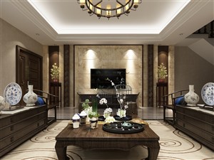 陶瓷艺术品展示新中式风格别墅客厅装修效果图
