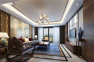 两居室客厅装修效果图新中式风格设计