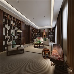 新中式风格两居室客厅装修效果图博古架墙面设计