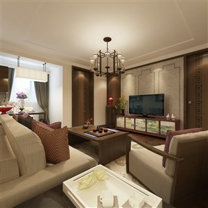 两居室客厅装修效果图新中式风格花式吊灯设计