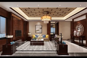 砖头格子吊灯装饰新中式风格客厅装修效果图三居室设计