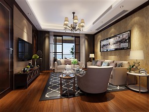 三居室现代风格客厅装修效果图黄色硅藻泥装饰