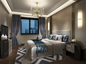 现代风格蓝色调卧室装修效果图