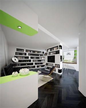 白绿色调现代风格客厅装修效果图个性独特设计
