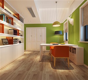 现代风格书房装修效果图绿色调双人桌设计