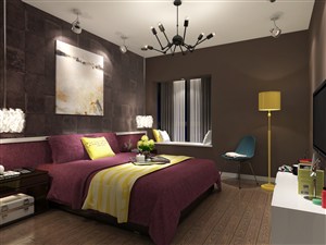 现代风格紫色床主卧室装修效果图-2071