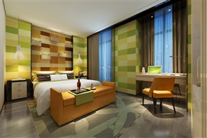 白绿黄背景墙主卧室装修效果图现代风格设计