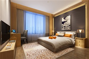 黄色豹纹地毯装饰主卧室装修效果图现代风格设计