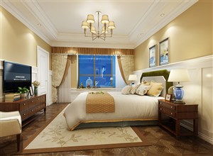 金黄色调主卧室装修效果图现代风格设计
