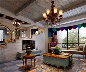彩色系地中海风格客厅装修效果图三居室设计