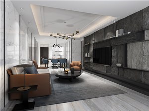 黑色石头电视背景墙装饰客厅装修效果图现代风格设计
