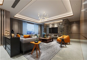 大理石背景与木纹搭配客厅装修效果图现代风格设计