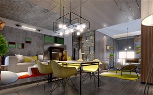 黄色钢架凳家具餐厅装修效果图工业风格设计