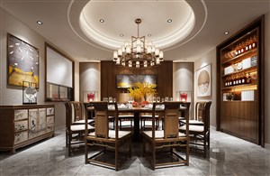 丹顶鹤壁画装饰餐厅装修效果图新中式风格设计