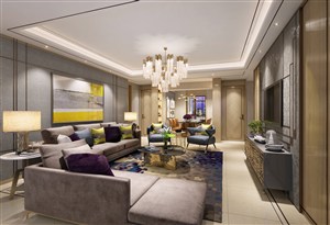 灰金色调三居室客厅装修效果图现代风格设计