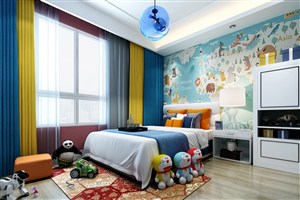 蓝色卡通世界儿童房卧室装修效果图