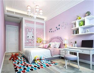粉色可爱小兔子装饰儿童房卧室装修效果图