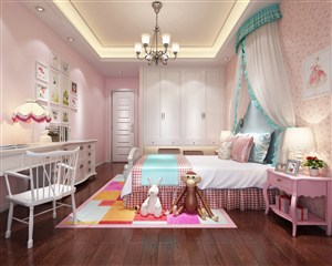 小碎花粉色系儿童房卧室装修效果图