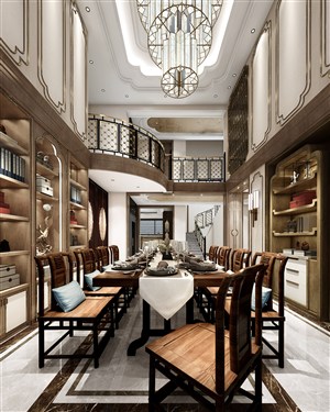 大型别墅餐厅装修效果图美式风格设计