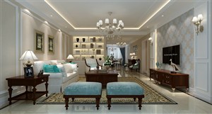 米白色调美式风格客厅装修效果图三居室设计