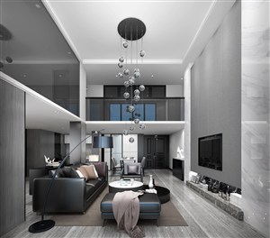 灰色调别墅客厅装修效果图现代风格设计
