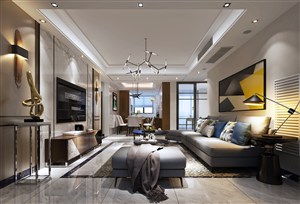 白灰色调搭配现代风格客厅装修效果图三居室设计