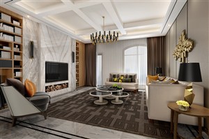 两居室现代风格客厅装修效果图原木色与金色搭配设计