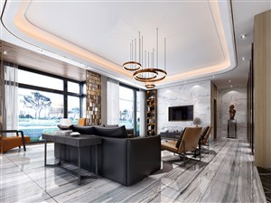 黑白拉丝大理石地板装饰客厅装修效果图两居室设计