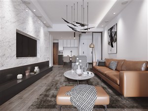 棕色皮沙发装饰客厅装修效果图两居室设计