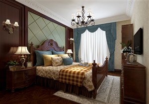 红木家具美式风格主卧室装修效果图
