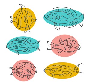 6款手绘鱼类设计矢量素材