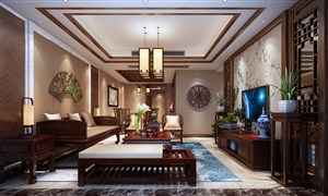 三居室新中式风格客厅装修效果图红木装饰设计