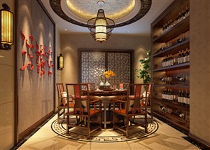 红鲤鱼立体墙壁餐厅装修效果图新中式风格设计