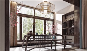 新中式风格娱乐茶室装修效果图环形吊灯装饰设计