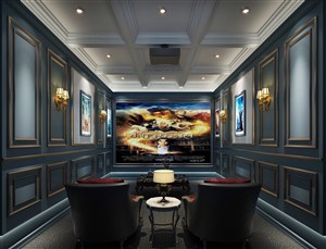 蓝色欧式风格家庭电影院装修效果图