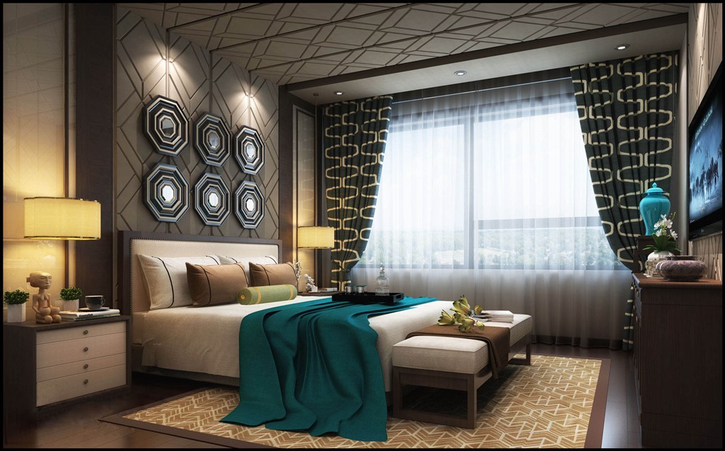 美式风格卧室装修效果图菱形立体墙面设计