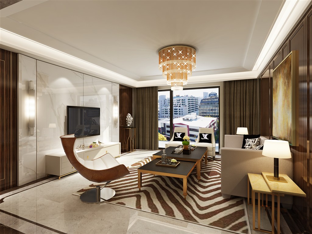 两居室现代风格客厅装修效果图白棕色调装饰