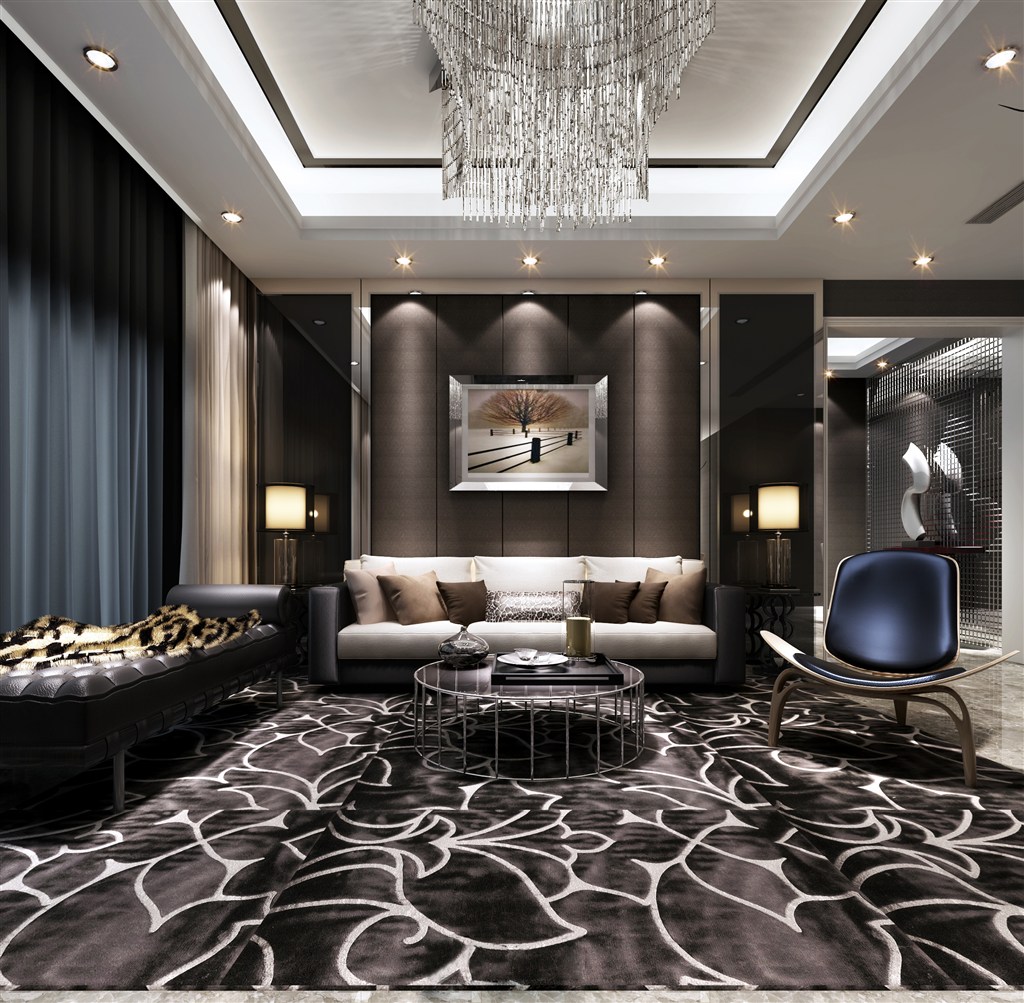 暗色系列现代风格客厅装修效果图三居室设计