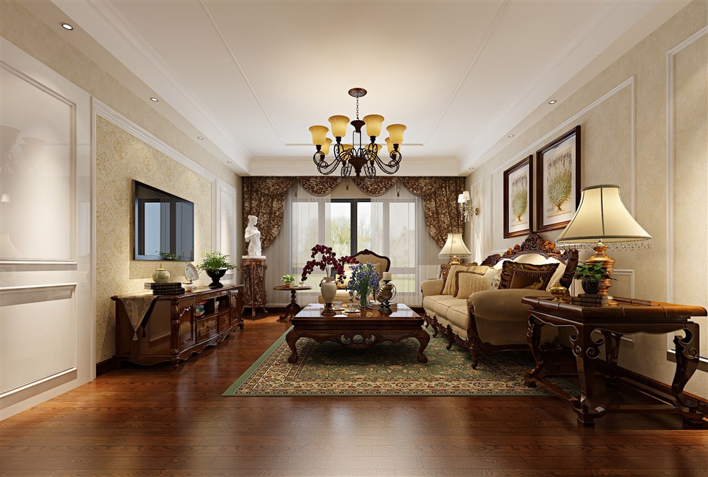欧式风格红木装饰客厅装修效果图三居室设计