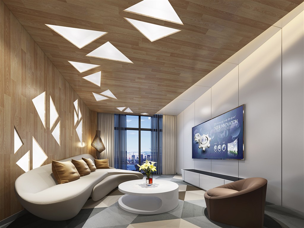 三角形灯光设计客厅装修效果图两居室不规则沙发家具装饰