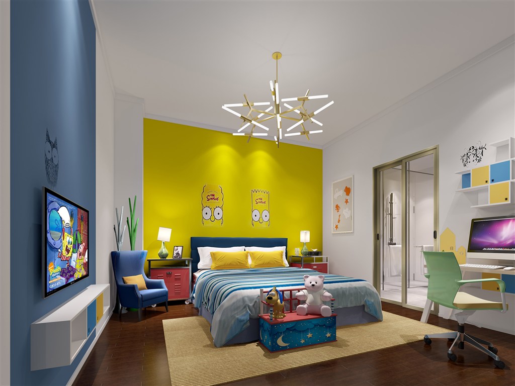 黄色海绵宝宝装饰儿童房卧室装修效果图