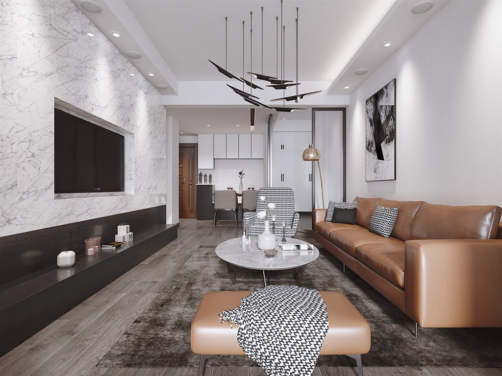 棕色皮沙发装饰客厅装修效果图两居室设计