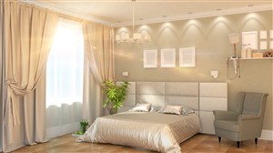 米白色温馨卧室装修效果高清图