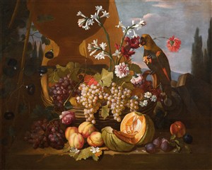 水果和鸟花卉油画图片