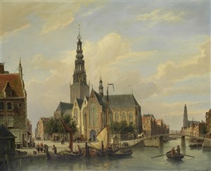 荷兰运河风景油画图片