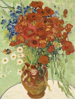 梵高插满雏菊和罂粟的花瓶油画图片