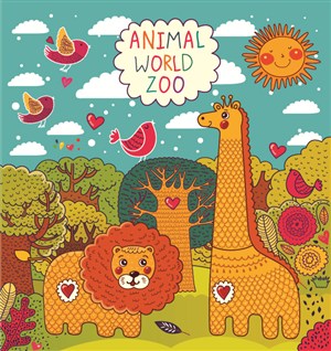 可爱卡通手绘森林长颈鹿狮子童话儿童插画背景