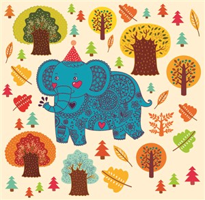 可爱卡通手绘森林大象童话儿童插画背景