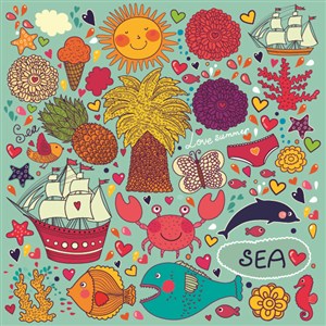 可爱卡通手绘海洋动物鱼类童话儿童插画背景