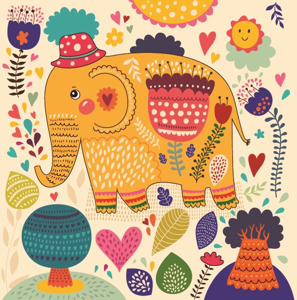 可爱卡通手绘森林大象童话儿童插画背景